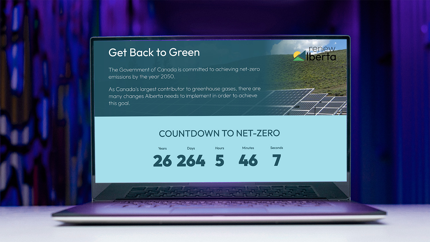 Renew Alberta social issue campaign webpage.