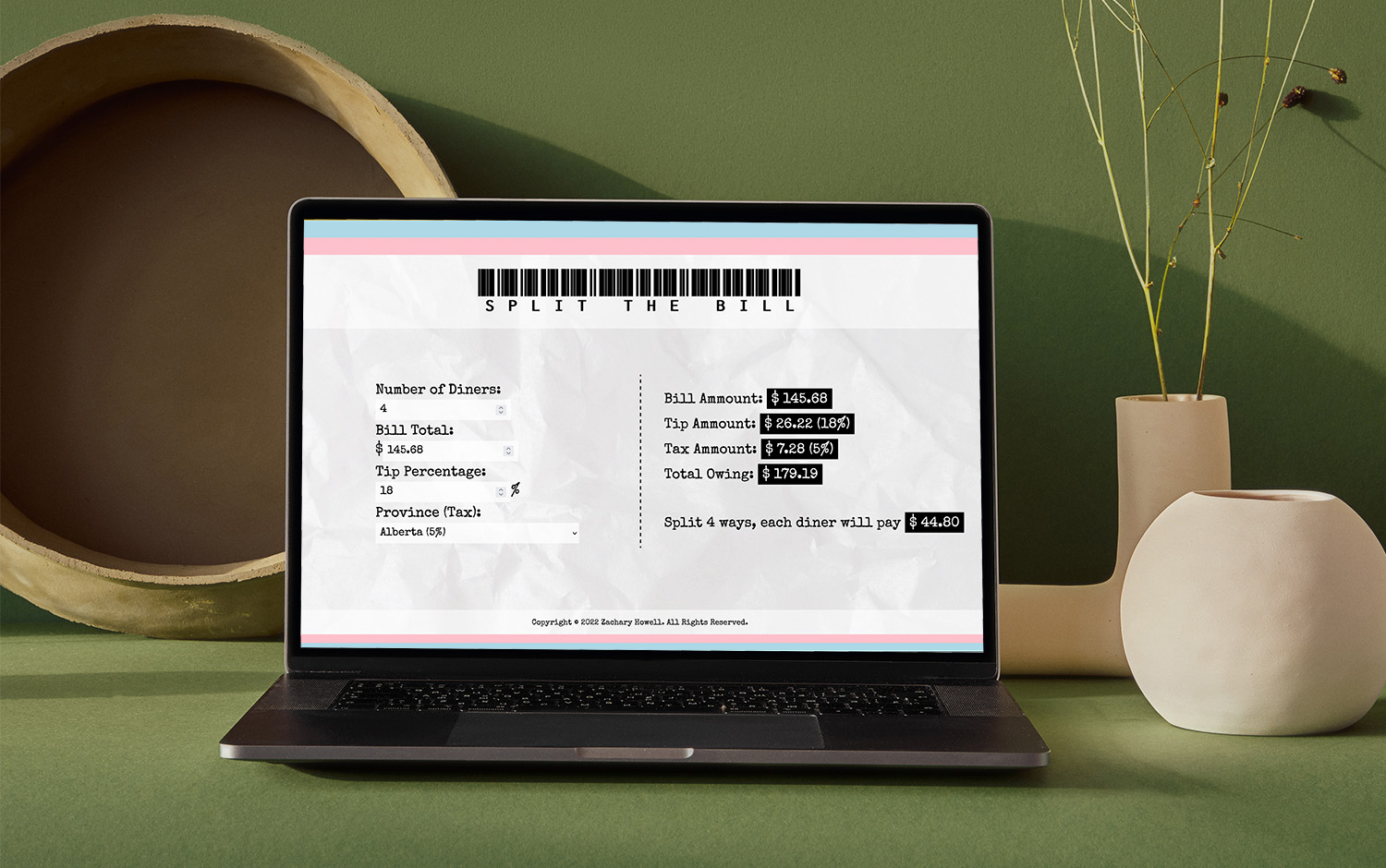 JavaScript Tip Calculator website mockup